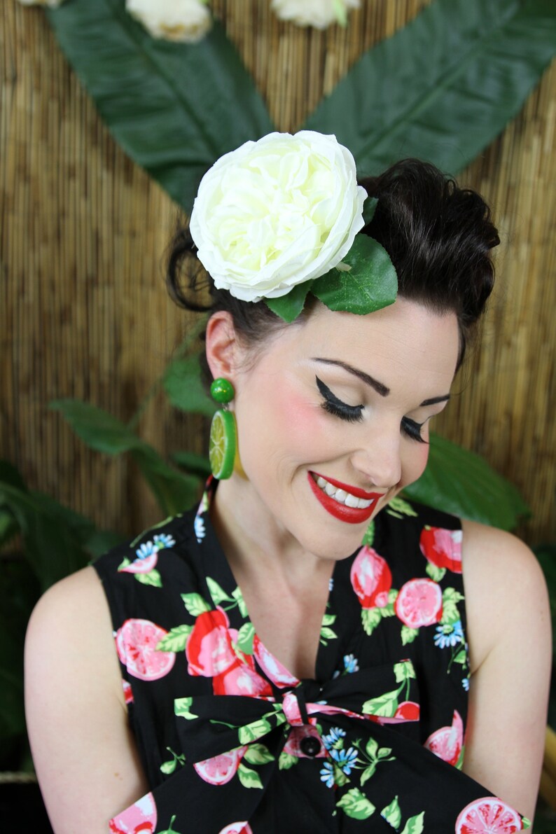 White Rose Floral Hair Clip Barrette 50s Inspired Retro Etsy