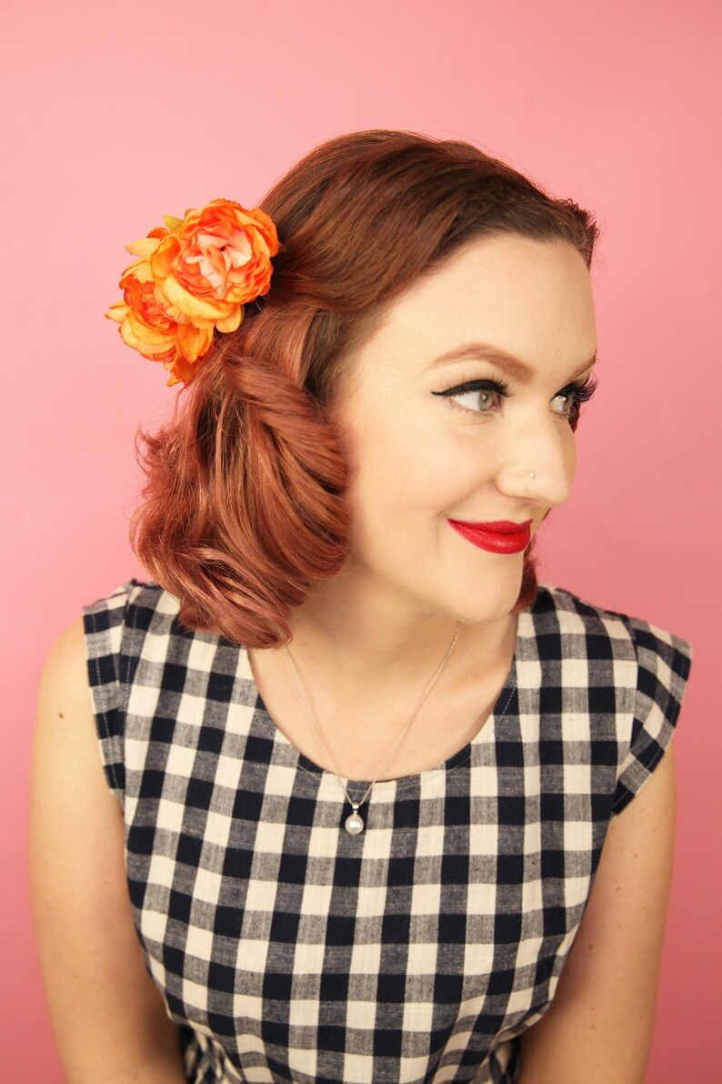 Orange Sunset Floral Hair Clip Barrette Piece Retro Etsy