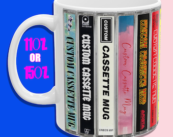 Custom Cassette Album Cover Ceramic Mug | Music Lover Gift | Retro 80s 90s Mixtape Coffee Cup | 11oz or 15oz Personalized Playlist