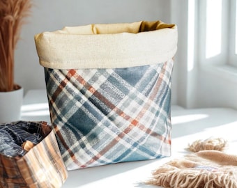 Handmade Quilted Boho Cotton Basket – 7 Inch Fabric Storage Bin