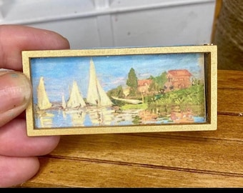 Miniaturowe domki dla lalek w skali 1:12, wydruki artystyczne, złota rama – klasyczny obraz dekoracyjny