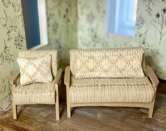 Miniature Sofa and Armchair Set – 1:12 Scale Dollhouse Furniture
