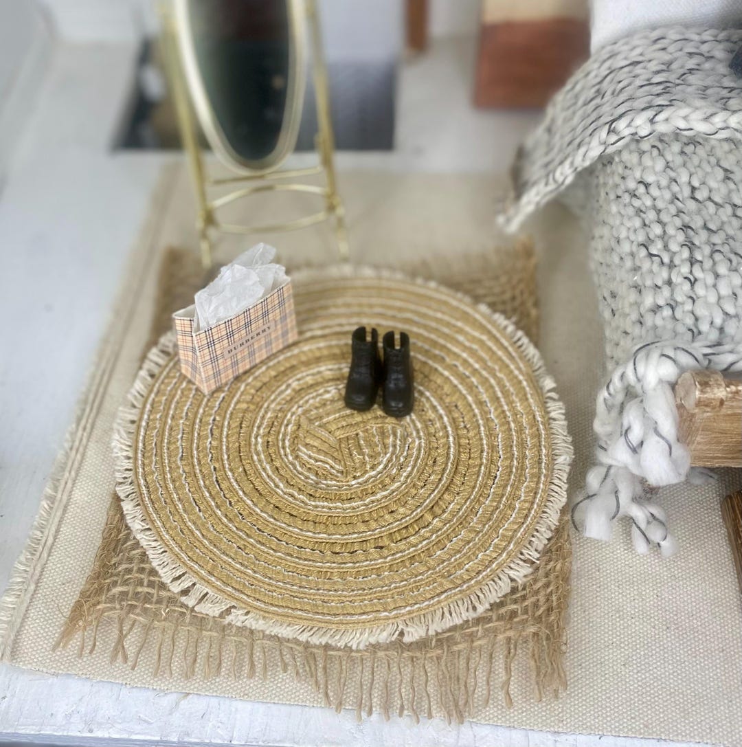 Mini Round Woven Rug | 1:12 Scale Dollhouse Decor, Fringe Accent - Etsy