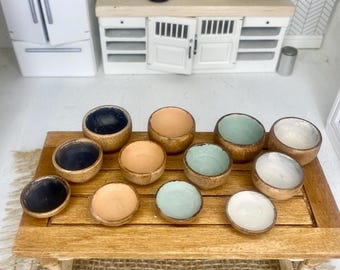 1:12 Scale Miniature Wood Bowl Set l Dollhouse Kitchen Dining Bookshelf Decor