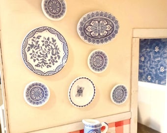 Miniature Blue & White China Dollhouse Dishes, 8-Piece Set