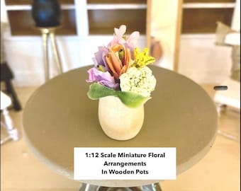 1:12 Scale Miniature Potted Flowers, Dollhouse Table Decor, Tiny Floral Arrangement
