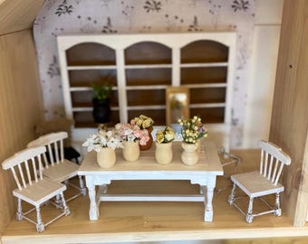 1:12 Scale Miniature Potted Flowers, Dollhouse Table Decor, Tiny Floral Arrangement