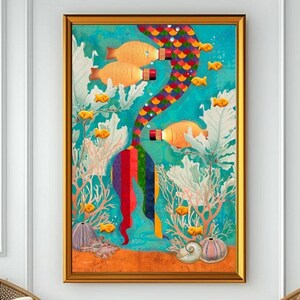 Kunst aan de muur zeemeerminstaart - zeemeermin print, badkamer muurkunst, poster strandhuis, oceaan nautisch, decor bad toilet