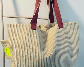 Wide corduroy bag, XXL shopper velvet corduroy, large corduroy bag, spring bag, beige bag, large corduroy bag, unique bag, large corduroy bag