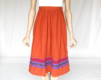 Vintage 70s High Waist Cotton Boho Skirt. Size X Small
