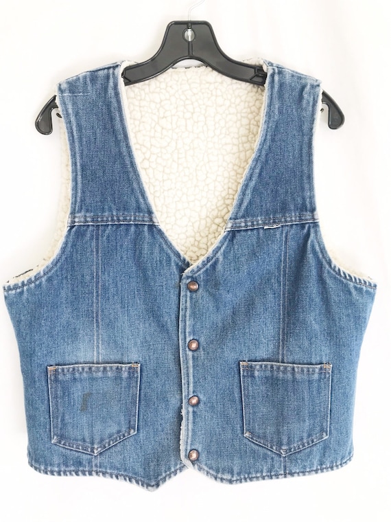 Vintage 70's Denim Shearling Lined Vest - image 3