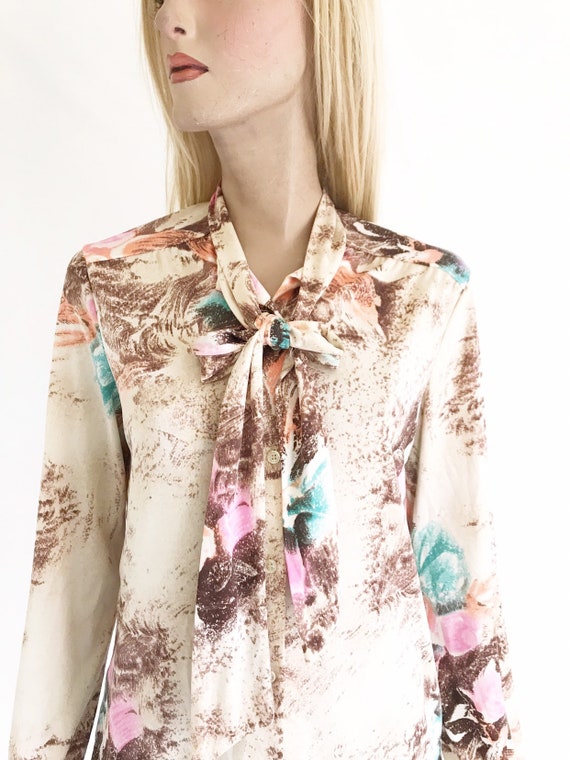 vintage 70's Pussy Bow Silky Blouse