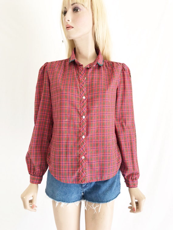 Vintage 70's/80's Plaid Cotton Blouse. Size Small - image 1