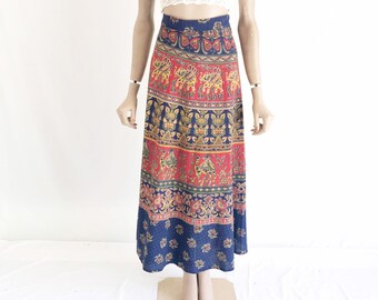 Vintage 70's India Cotton Block Print Wrap Skirt