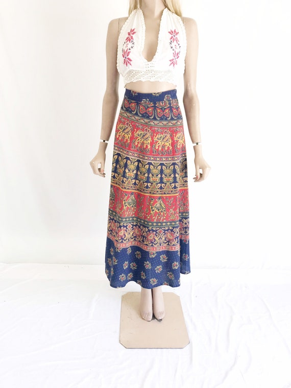 Vintage 70's India Cotton Block Print Wrap Skirt