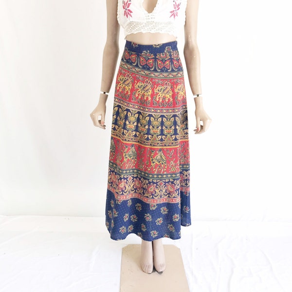 Vintage 70's India Cotton Block Print Wrap Skirt