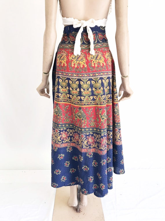 Vintage 70's India Cotton Block Print Wrap Skirt - image 3