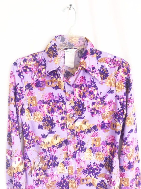 Vintage 70's Alex Coleman Floral Print Blouse. Wom