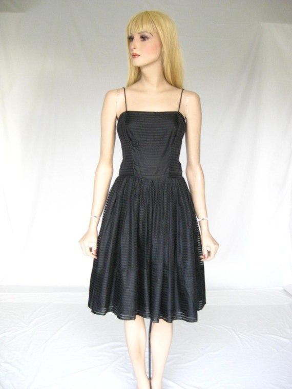 Vintage 50s Silk and Rayon Sheer Black Cocktail P… - image 1