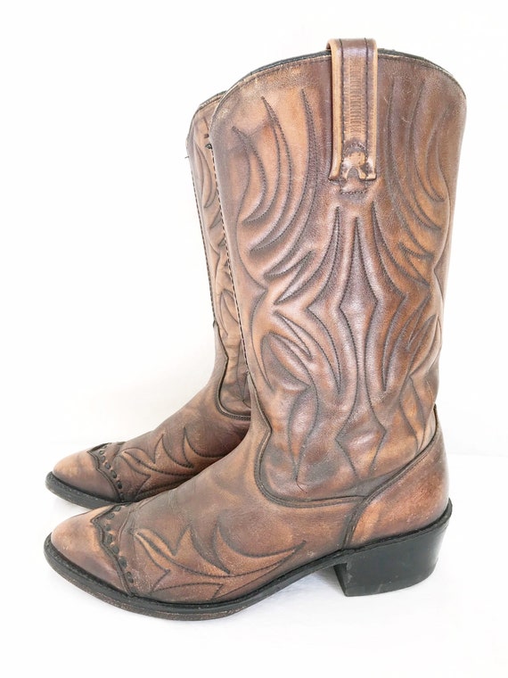 Vintage 70s Acme Brown Leather Cowboy 
