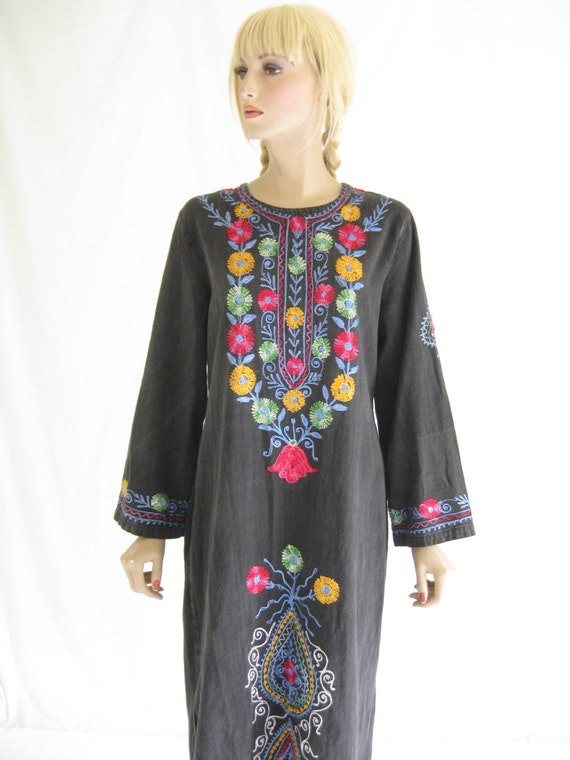 Vintage 70's Embroidered Ethnic Hippie Boho Maxi … - image 1