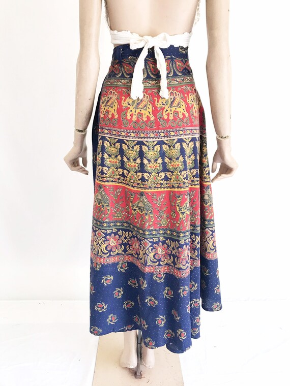 Vintage 70's India Cotton Block Print Wrap Skirt - image 9