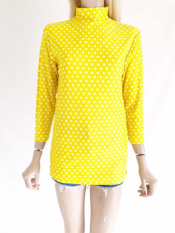 Vintage 70's Yellow Polka Dot Mock Turtleneck. Wo… - image 5