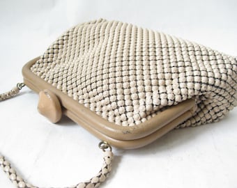 Vintage 40's WHITING and DAVIS Taupe Mesh Purse