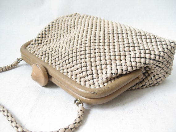 Vintage 40's WHITING and DAVIS Taupe Mesh Purse - image 1