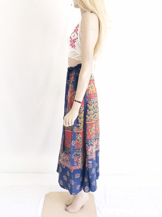 Vintage 70's India Cotton Block Print Wrap Skirt - image 4