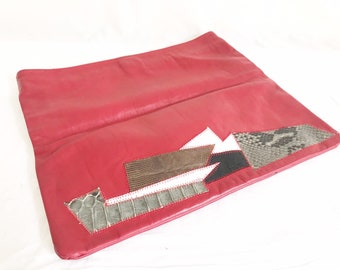 Vintage 80's Red Leather Envelope Clutch Purse