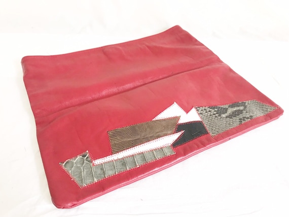 Vintage 80's Red Leather Envelope Clutch Purse - image 1