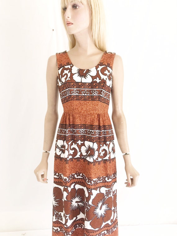 Vintage 60s Mod Hawaiian Maxi Dress. Women’s Small