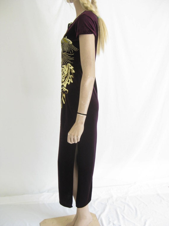 Vintage 90's Velvet and Beaded Maxi Dress. Size S… - image 4