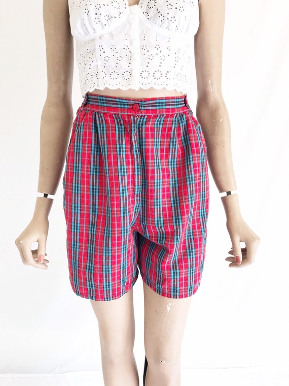 Vintage 60's Plaid Cotton Shorts. Women's Medium - image 5