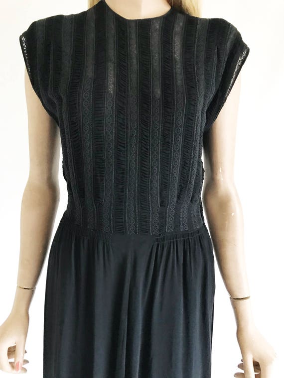 Vintage 40's Sheer Black Rayon Noir Dress. Med/ S… - image 4