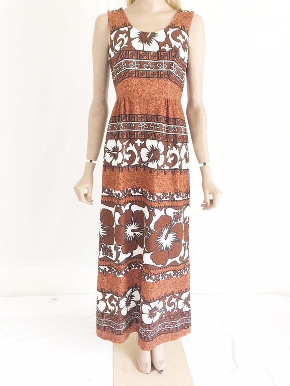 Vintage 60s Mod Hawaiian Maxi Dress. Women’s Small - image 5