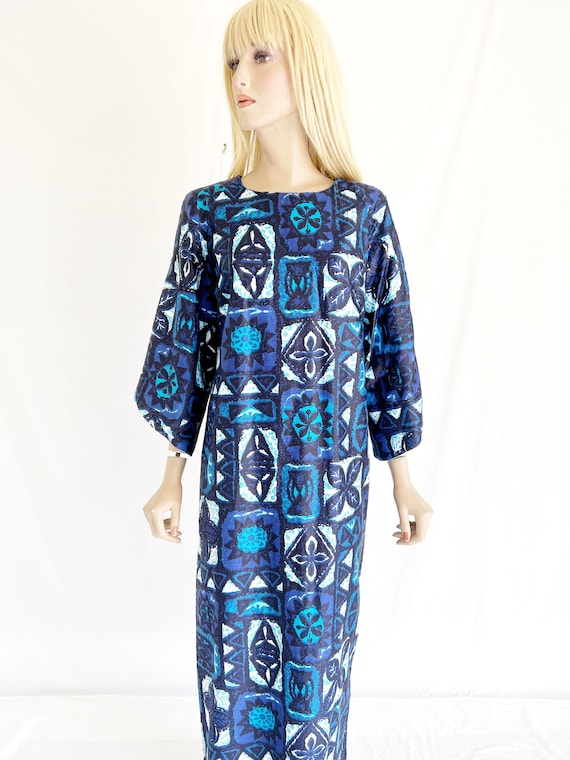 Vintage 60’s Hawaiian Caftan Maxi Dress. Cotton S… - image 1