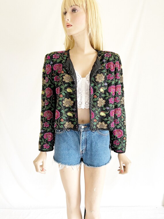 Vintage 80’s/90’s Silk Beaded Cropped Jacket - image 3