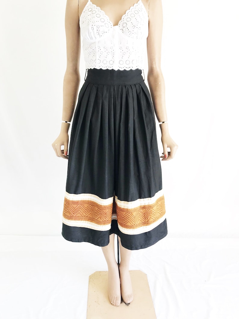 Size X Small Vintage 70/'s India Cotton High Waisted Midi Skirt