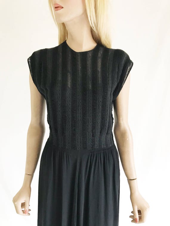 Vintage 40's Sheer Black Rayon Noir Dress. Med/ S… - image 2