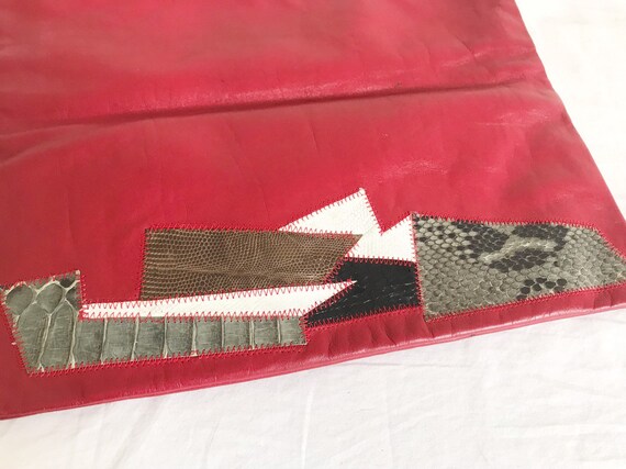 Vintage 80's Red Leather Envelope Clutch Purse - image 9