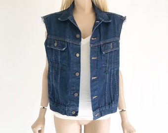 Vintage 70's Denim Trucker Vest. Unisex.