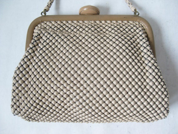 Vintage 40's WHITING and DAVIS Taupe Mesh Purse - image 2