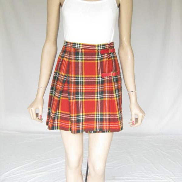 Vintage 60s Bobbie Brookes Red Plaid Tartan Mini Skirt