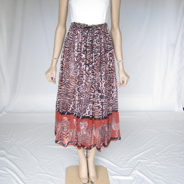 Vintage 80s tigre imprime India gasa escarpada falda