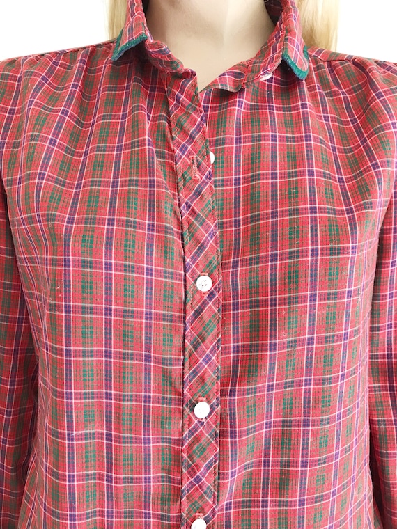 Vintage 70's/80's Plaid Cotton Blouse. Size Small - image 4