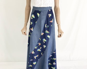 Vintage 70's Denim Hippie Boho Maxi Skirt