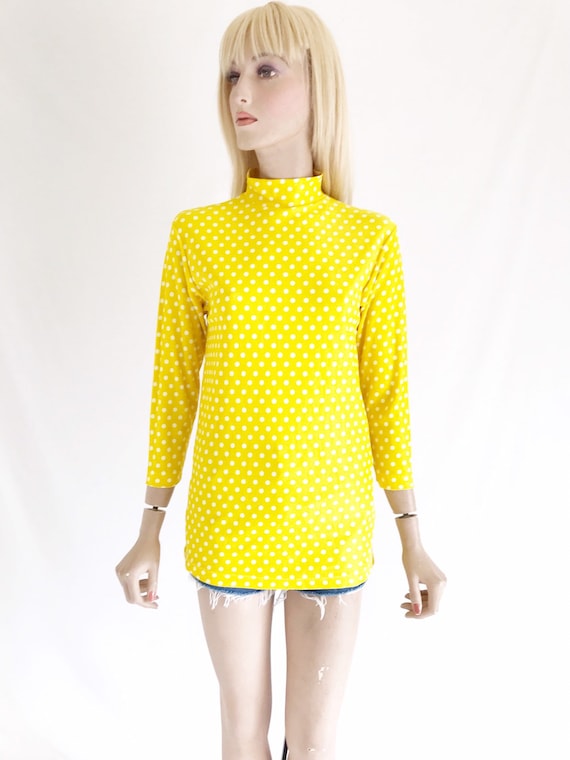 Vintage 70's Yellow Polka Dot Mock Turtleneck. Wo… - image 2