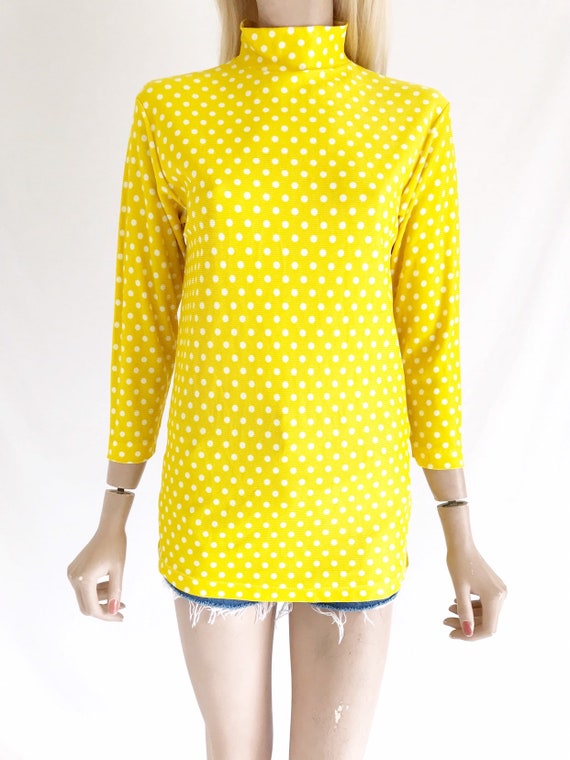 Vintage 70's Yellow Polka Dot Mock Turtleneck. Wo… - image 6